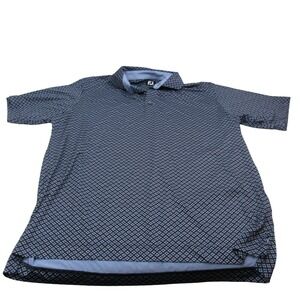 FootJoy‎ FJ Mens Golf Polo Shirt Blue White Short Sleeve XL Geometric Print